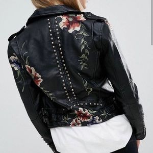 Blank NYC Black Embroidered Vegan Leather Moto Jacket